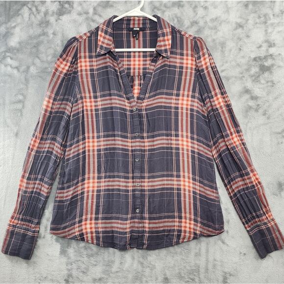 PAIGE Top Womens M Red Gray Clemence Plaid Long Sleeve Viscose Oversized Light - Picture 1 of 8